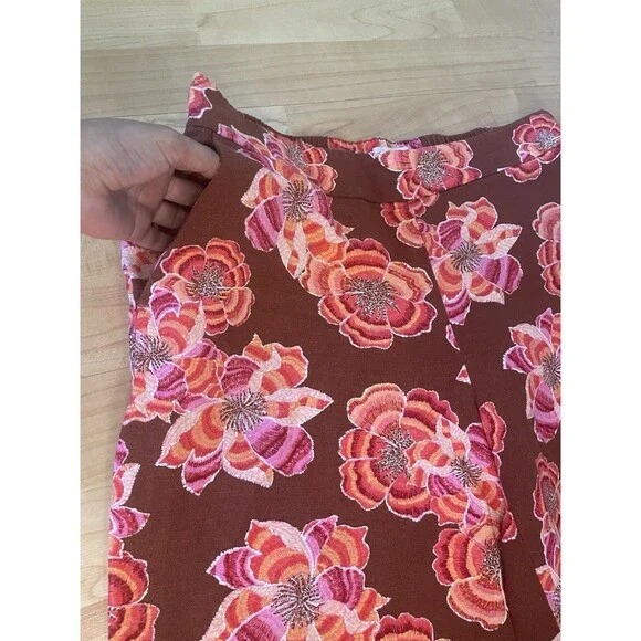 LOFT Floral Linen Blend Beach Wide Leg Pants Pull On Size MP - Picture 6 of 11